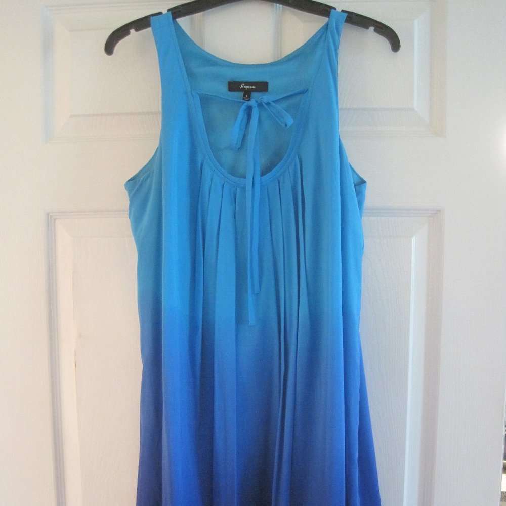 EXPRESS BLUE OMBRE SILK BLEND BUBBLE DRESS LARGE $98.00